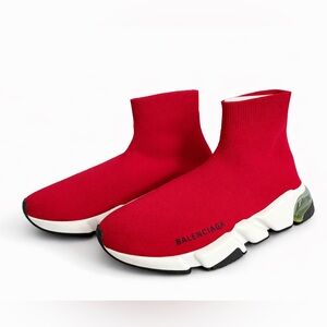 UNISEX Balenciaga Red Knit High-Top Sneakers